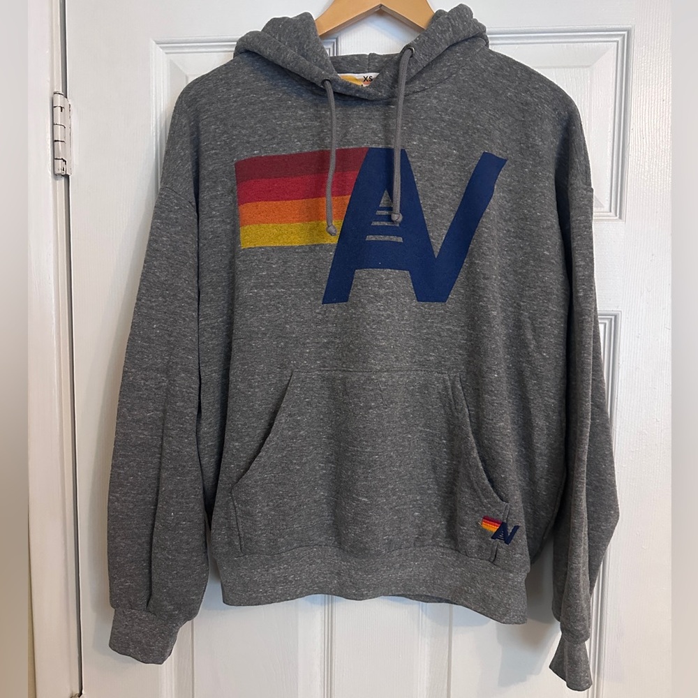 Aviator Nation Gray Pullover Relaxed Hoodie with Logo XSmall - Picture 2 of 6